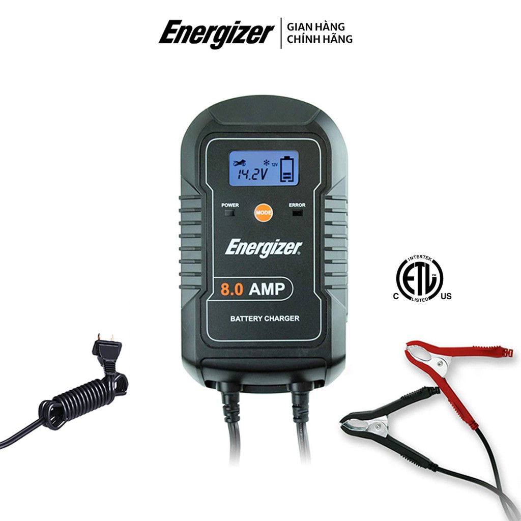Bộ sạc bình Acquy, di động tự ngắt màng hình LCD thông minh Energizer dòng điện 6V - 12V model ENC8A