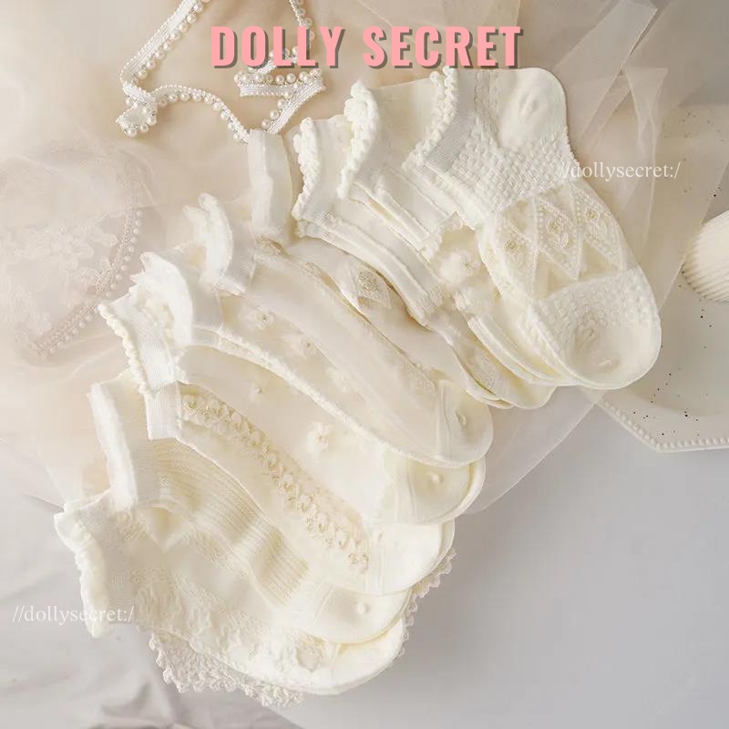 Set 5 đôi tất vớ công chúa voan tuyết phối cổ ngắn phong cách Lolita đáng yêu DOLLY SECRET T14