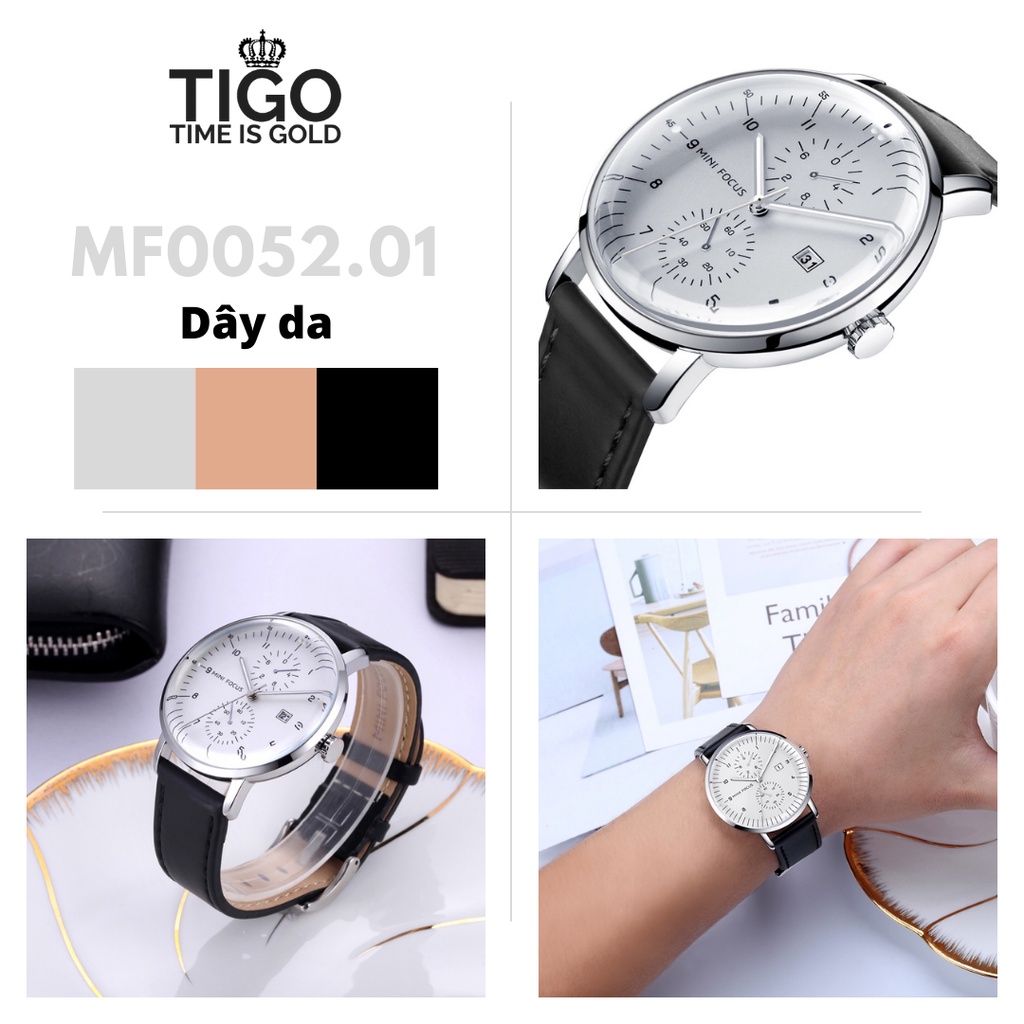 Đồng hồ nam MINI FOCUS MF0052G.01 dây da thật màu đen viền thép không gỉ màu bạc 3 kim hàng chính hãng cao cấp Nhật Bản | BigBuy360 - bigbuy360.vn
