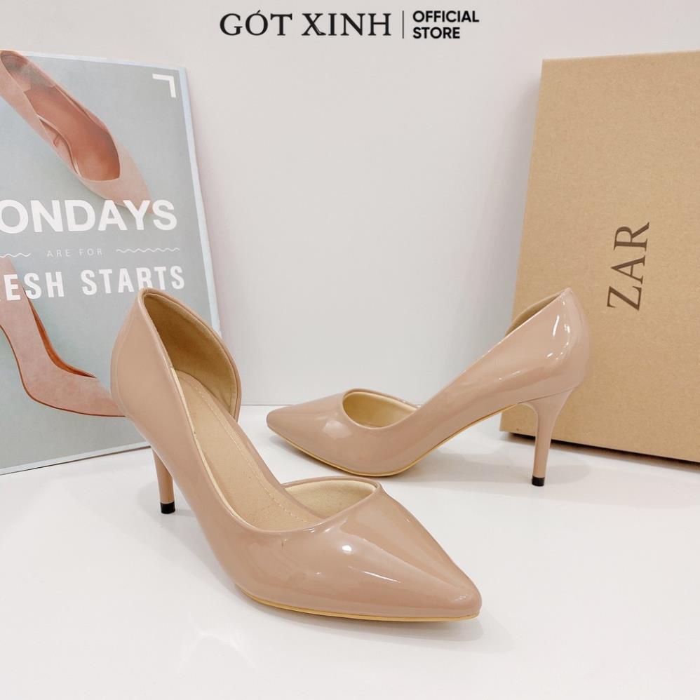 Giày cao gót GÓT XINH G15 da bóng khoét eo đế nhọn cao 7cm -sdg$