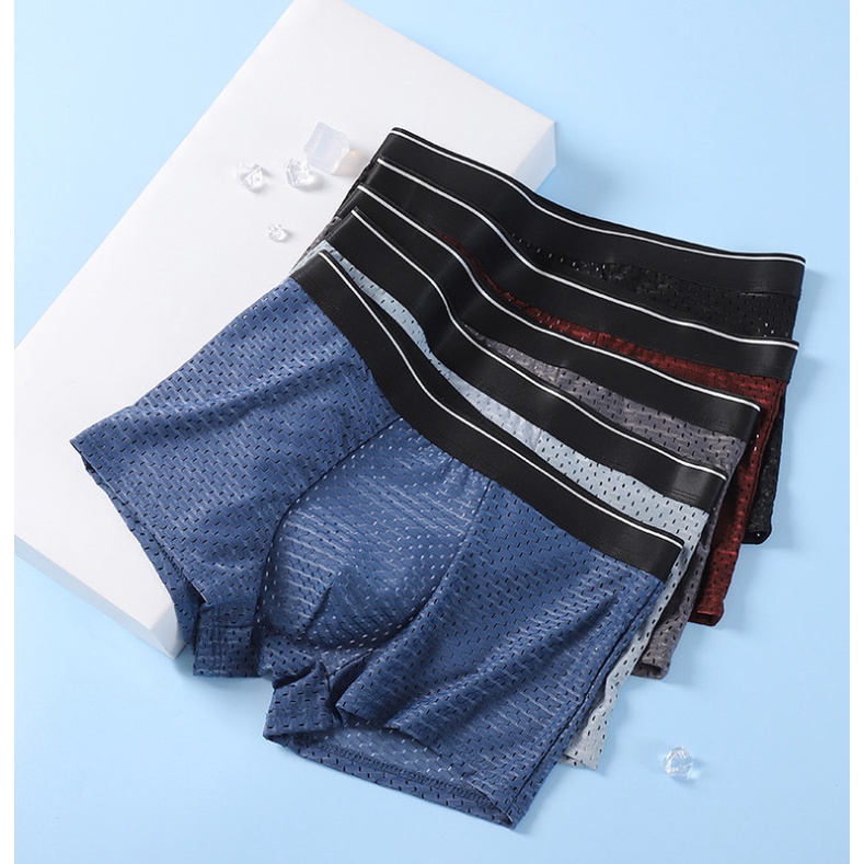 Hộp 4 sịp đùi, quần lót boxer thông hơi cao cấp dành cho nam Veikucool, cạp đen 3cm, cotton co giãn 4 chiều thoải mái.