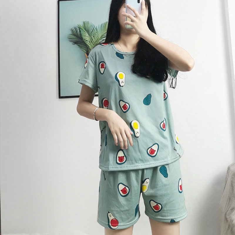 xiaohan korea summer short sleeve sleepwear sleeping wear women cute printed loose Large size round neck nightwear sets female pajama suit | BigBuy360 - bigbuy360.vn