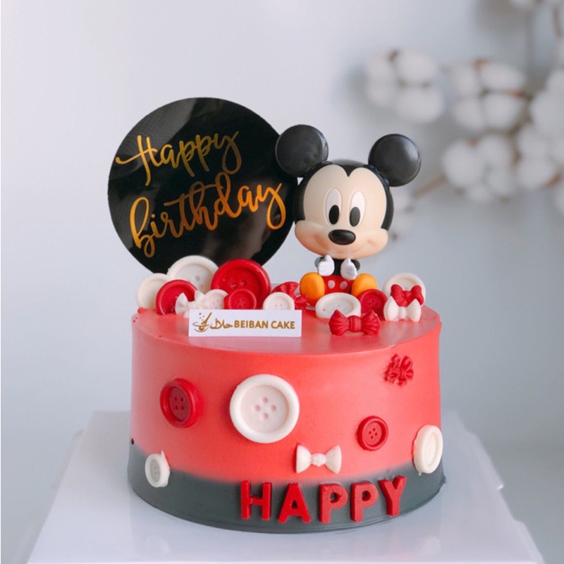 DISNEY Set 2 Mô Hình Chuột Mickey Và Minnie Dễ Thương Trang Trí Bánh Kem