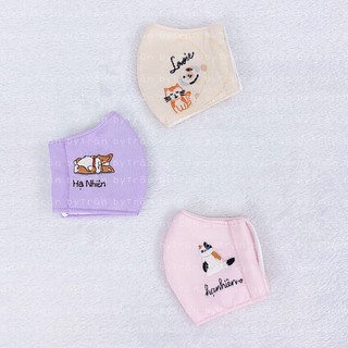 Khẩu trang linen thêu tay chó corgi - thêu tên theo yêu cầu