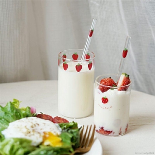 Cốc Thủy Tinh Trong Suốt Kèm Ống Hút Họa Tiết Trái Cây Thiết Kế Sáng Tạo Dễ Thương