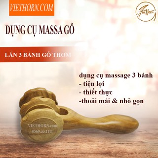 Cây lăn mát xa gỗ toàn thân 3 bánh VIETHORN Dụng cụ mát xa xua tan nỗi lo đau nhức