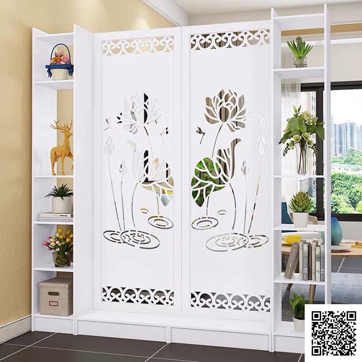 Bộ 2 vách ngăn liền 2 kệ hình sen trang trọng GTS335 bằng gỗ CNC cao cấp chống mối,mọt
