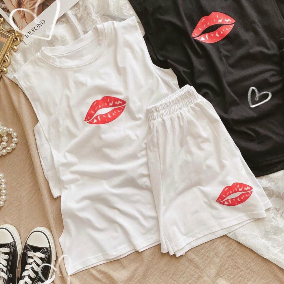 Set Bộ Áo Ba Lỗ Nữ Tanktop Kèm Quần Short Ống Rộng Hai Màu So Hot Hai Màu So Hot