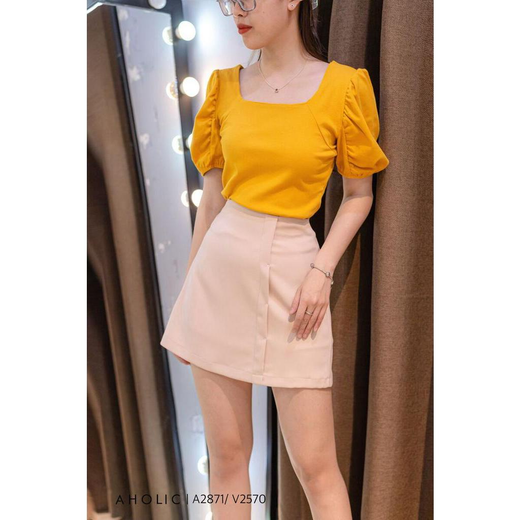 Áo cotton bozip cổ vuông crop nhẹ Aholic A2871