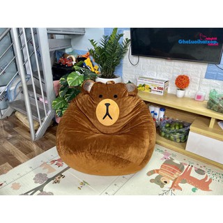 Ghế lười hạt xốp Babykid hình gấu, cỡ S, chất nhung lạnh mềm mịn (đã có sẵn hạt xốp)- có sẵn xốp