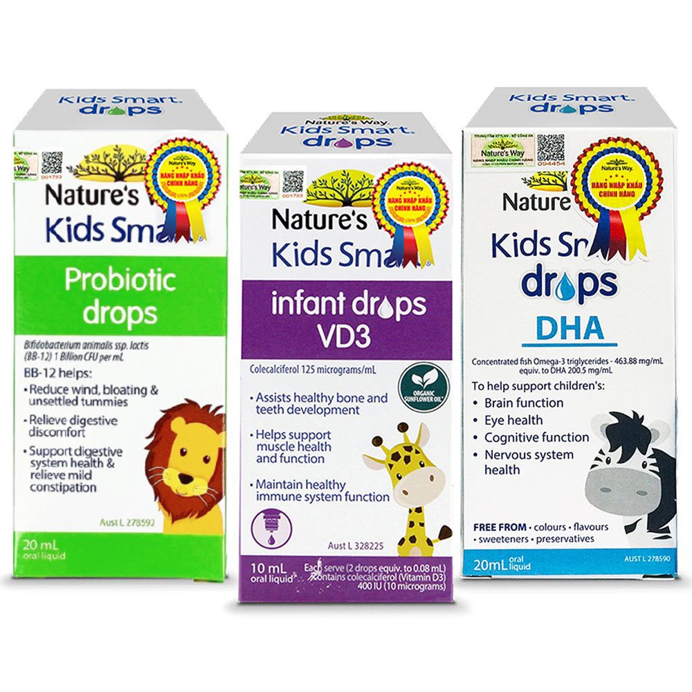 Combo 3 Siro Uống Nature's Way Kids Smart Drops, Infant Drops Bổ Sung Vitamin, Phát Triển Não Bộ Cho Bé