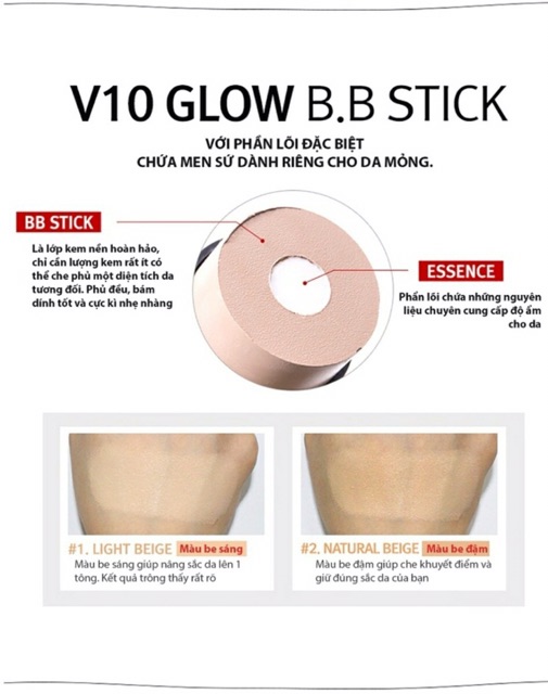 Kem nền kết hợp cọ trang điểm V10 Glow B.B Stick Skinaz