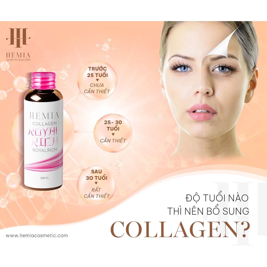 Collagen Royal Rich Hemia 1 hộp 10 lọ 30ml Cung cấp bổ sung collagen , trẻ hóa da, tăng sinh nội tiết tố hỗ trợ sức khoẻ