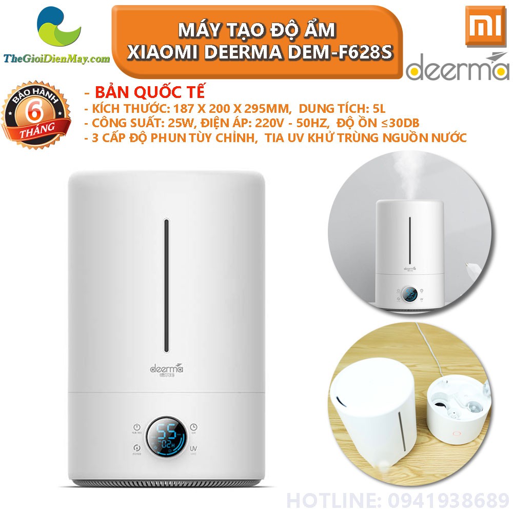 [Bản quốc tế] Máy tạo độ ẩm Xiaomi Deerma DEM-F628S dung tích 5L, đèn UV làm sạch nguồn nước - Bảo hành 6 tháng