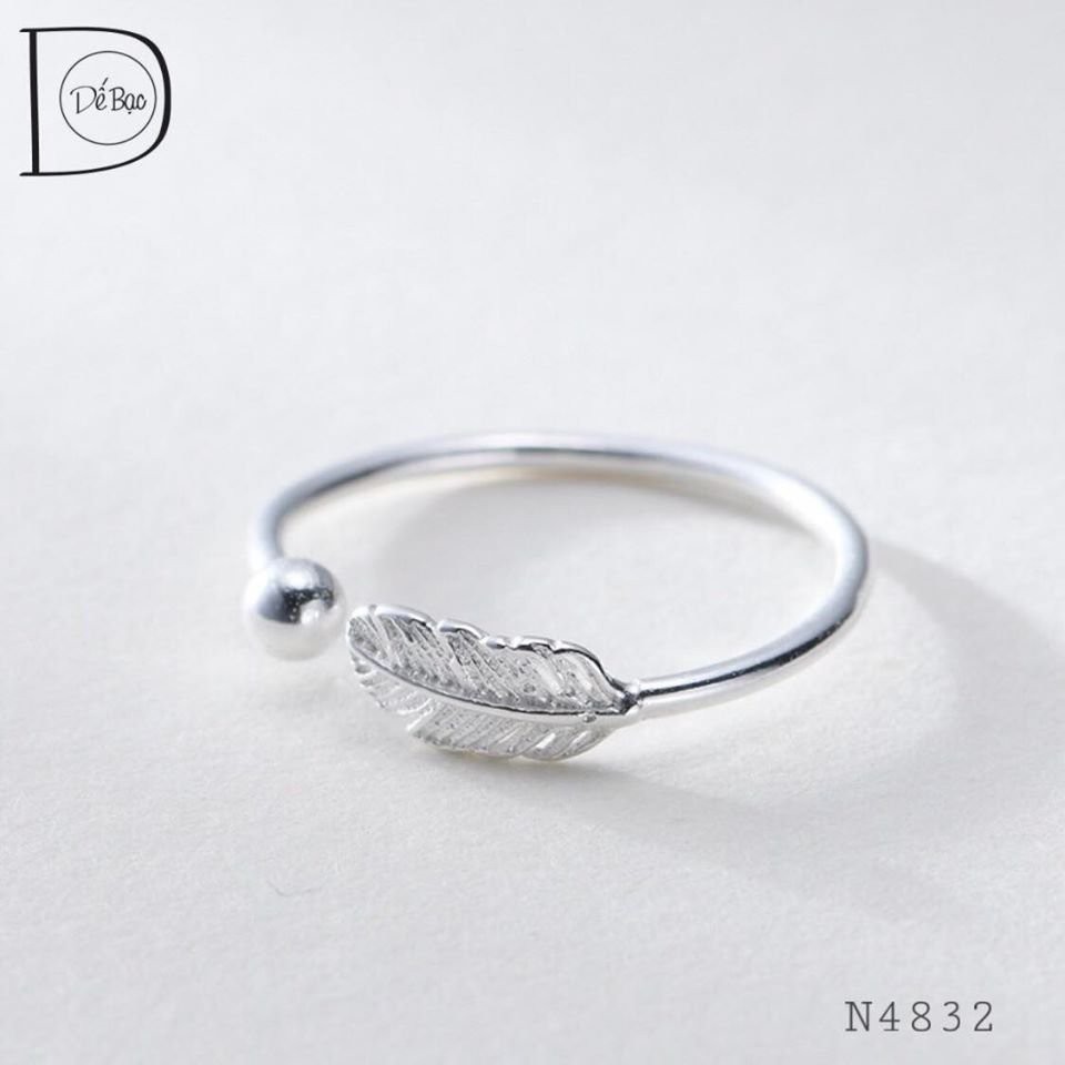 Nhẫn bạc 925 lông vũ hở 1 đầu minidot dễ thương xinh xắn Dế Bạc - N4832