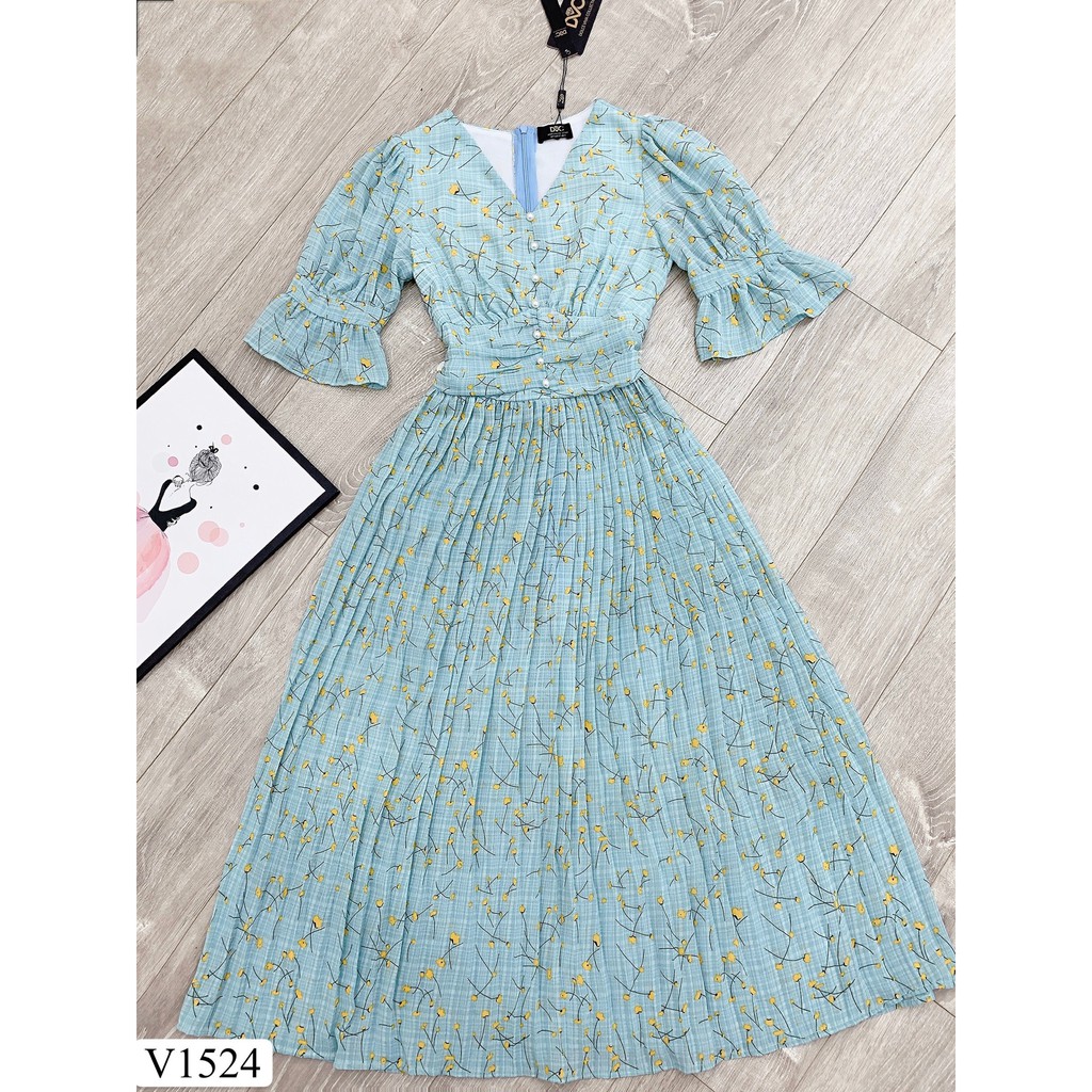 [hàng cao cấp thiết kế]Váy xanh hoa nhí ( Ảnh mẫu và ảnh trải sàn do shop tự chụp )