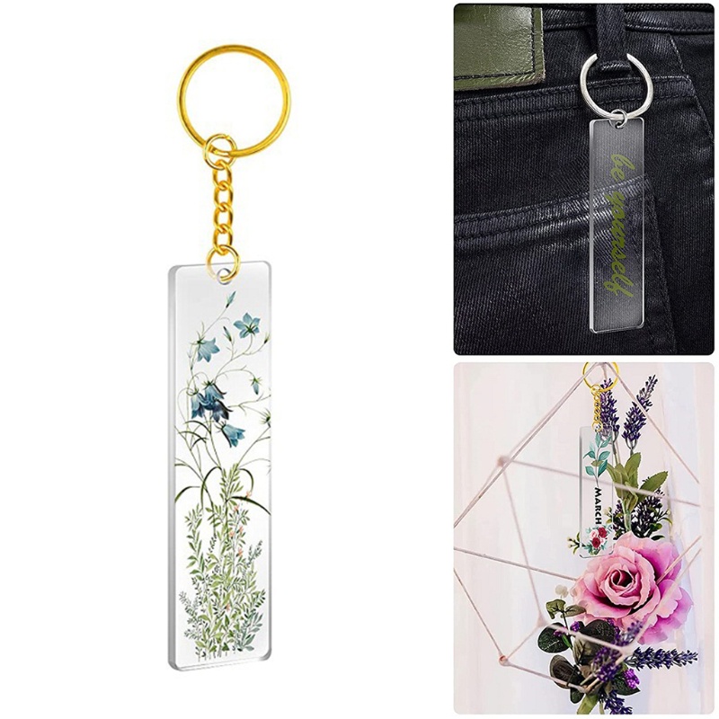 Set 50 Móc Khóa Acrylic Hình Chữ Nhật Rỗng Trong Suốt Dùng Làm Đồ Thủ Công DIY