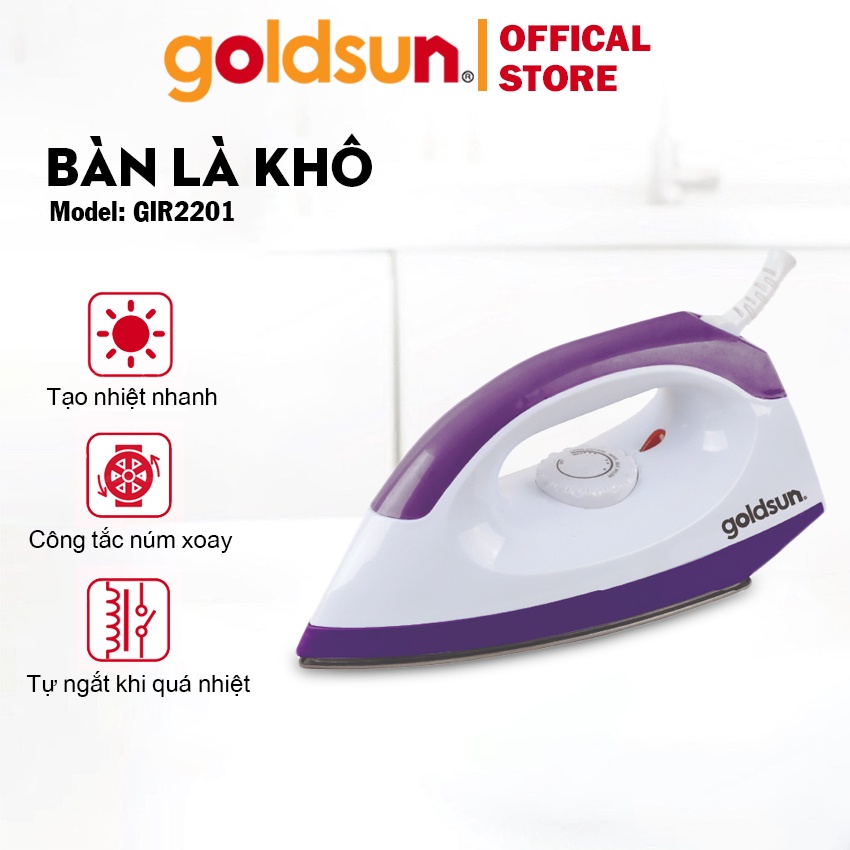 Bàn là khô Goldsun đế nhôm đúc chống dính, công suất 1000W GIR220