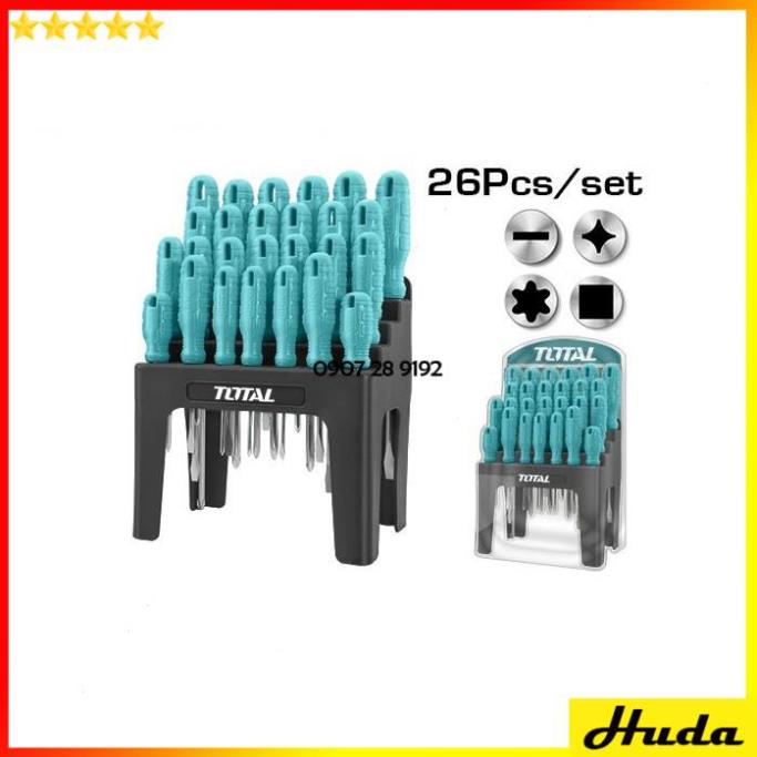 Bộ 26 tua vít dẹp, bake, sao, vuông cán tròn đa năng tiện dụng Total Ingco 1234