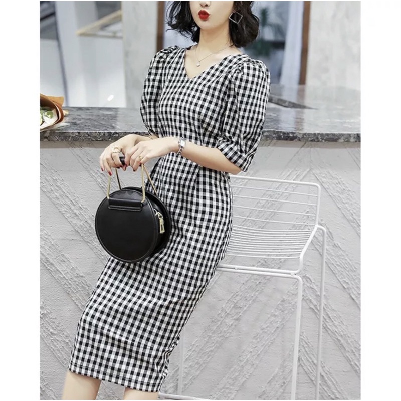 ĐẦM XÒE NỮ CARO PHỐI NÚT KIỂU DÁNG TIỂU THƯ XINH XẮN CÓ ĐỦ SIZE S M L XL XXL