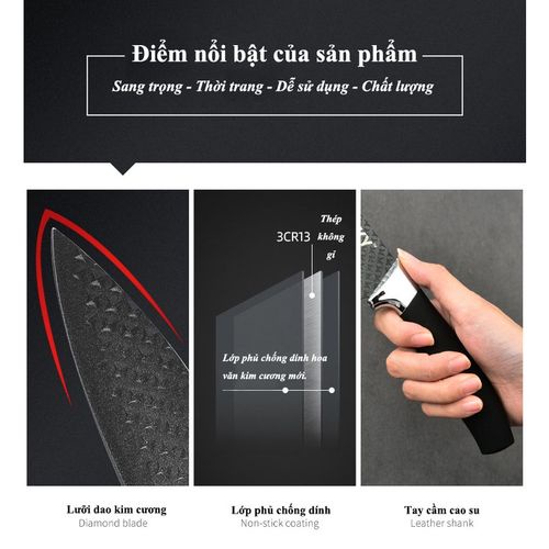 Bộ dao 6 món Nhật Bản chính hãng lưỡi dạng gợn sóng bằng thép không gỉ - Sang trọng sắc nhọn bền đẹp sản phẩm kèm hộp