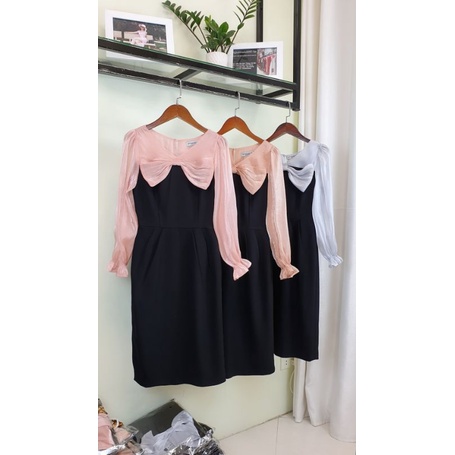 Váy body nơ to  phối tơ cao cấp là hàng thiết kế may kỹ ,trẻ xinh và tôn dáng, chất Xước Thái dày mịn mướt. Ảnh thật.