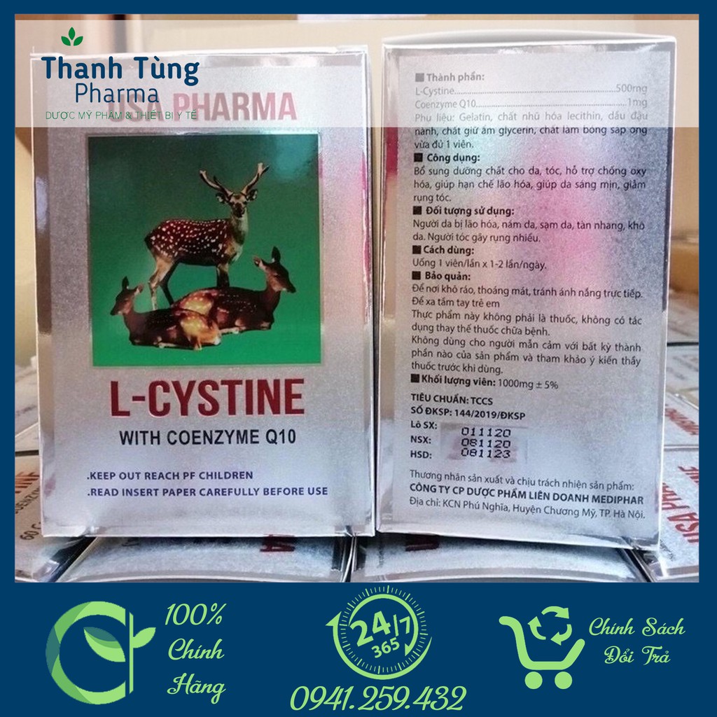 ⚜️CHÍNH HÃNG⚜️VIÊN UỐNG TỔNG HỢP LÀM ĐẸP DA, BỔ TIM MẠCH L CYSTINE VỚI COENZYME Q10 HỘP 60 VIÊN