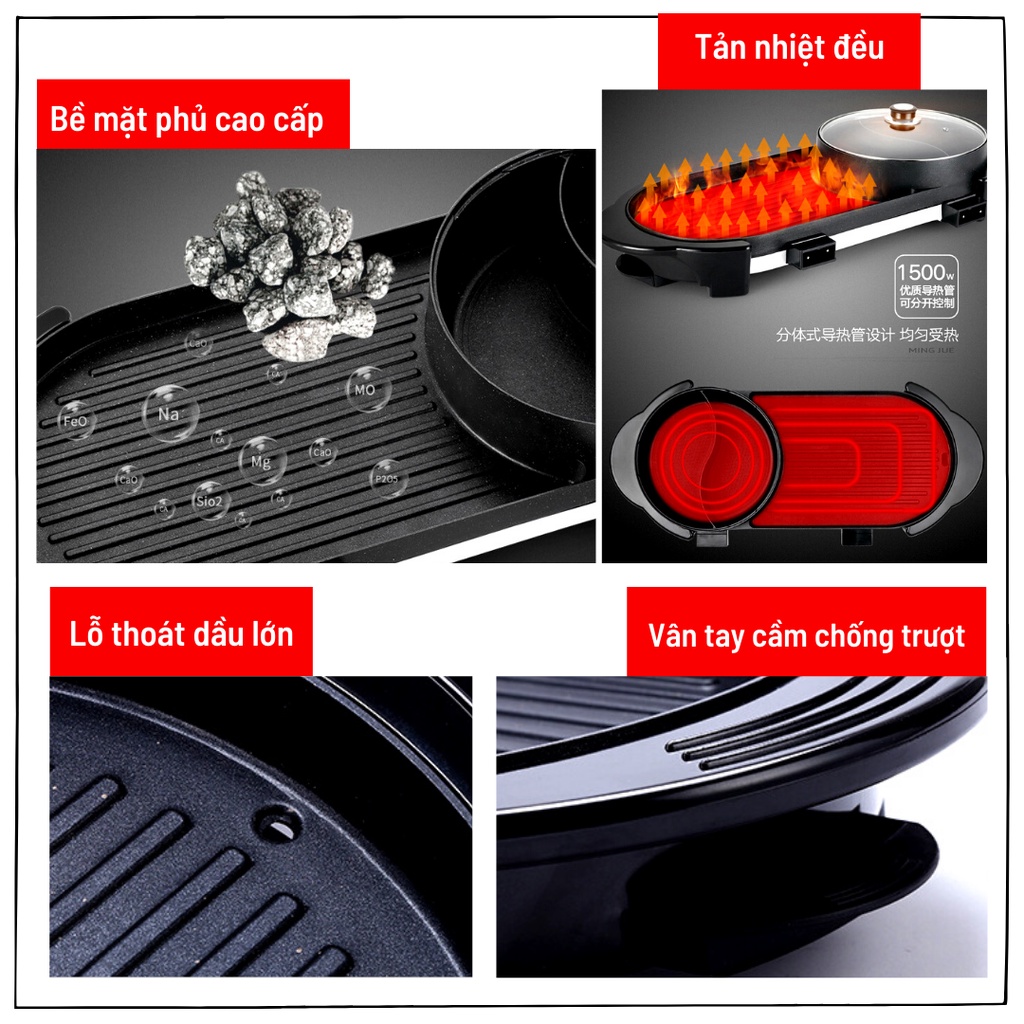 Nồi lẩu nướng 2 trong 1 đa năng chống dính cao cấp MATIKA bảo hành 6 tháng bản mới nhất nồi lẩu 2 ngăn
