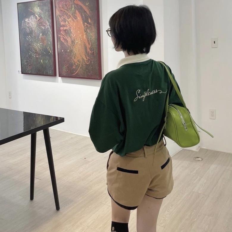 Áo Thun Polo Cổ Đức Form Rộng ATYS 2 Màu Xanh Lá/ Kem Chất Thun Cotton Nam Nữ Unisex (Hàng Sẵn)