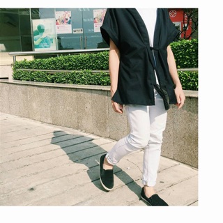 Áo khoác kimono tua rua đen