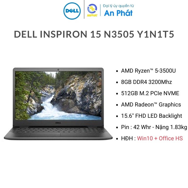 [ELGAME20 giảm 10% - tối đa 2TR]Laptop Dell Inspiron 15 3505 Y1N1T5 (Ryzen™ 5-3500U | 8GB | 512GB | 15.6'| Win 10 )