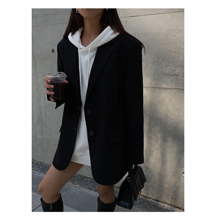 Áo khoác vest blazer màu đen dáng rộng phong cách Hàn Quốc thời trang xuân thu dành cho nữ ngoại cỡ | BigBuy360 - bigbuy360.vn