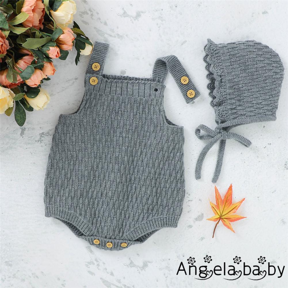 Set 2 món áo liền quần và nón vải len xinh xắn cho bé