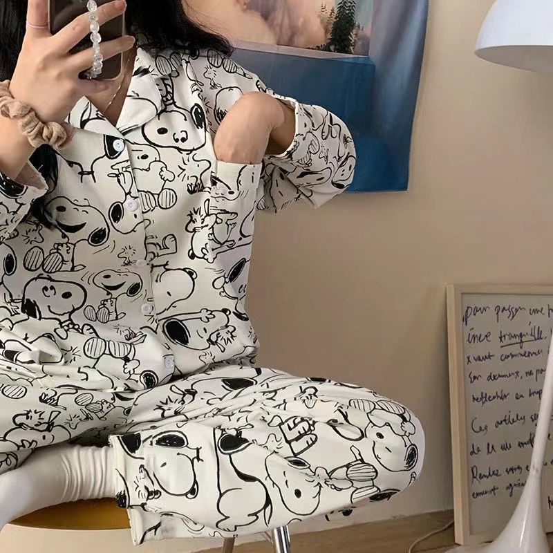 Bộ Đồ Ngủ Tay Dài In Hoạt Hình snoopy Kiểu Hàn Quốc Thời Trang Xuân Thu Cho Nữ 12.23