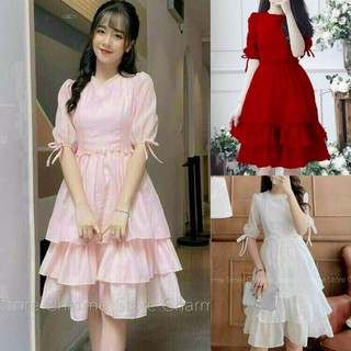 Đầm xoè tay nơ 3 tầng siêu dễ thương (HOT💥)