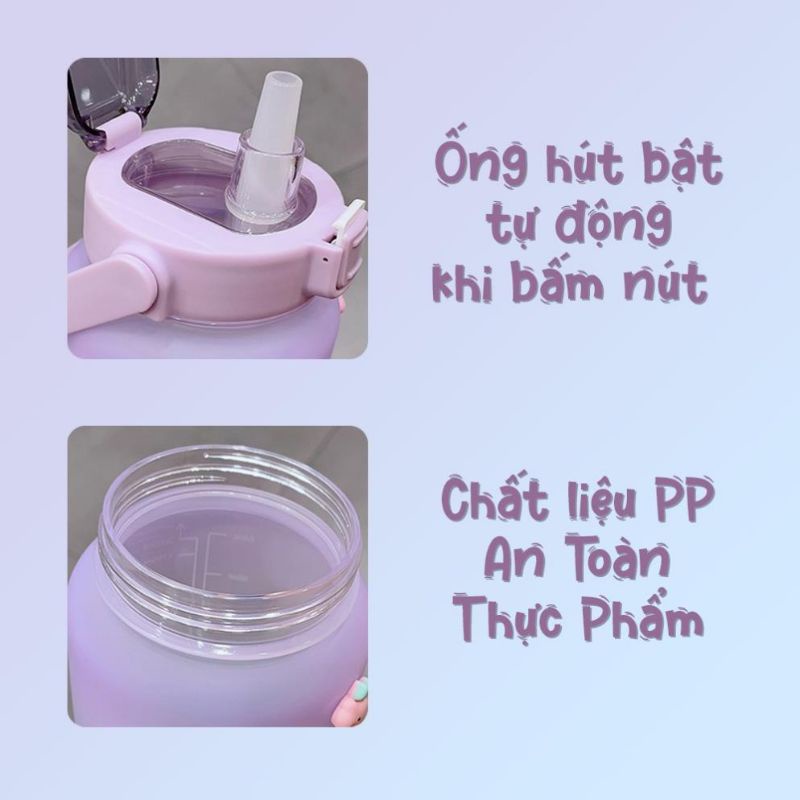 Bình nước nhựa 1200ml kèm quai đeo + 25 hình dán