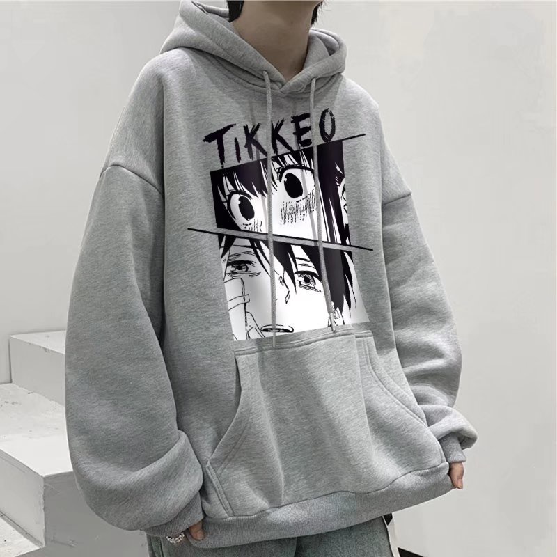 Áo hoodie tay dài dáng rộng in họa tiết hoạt hình phong cách hiphop thời trang đường phố cỡ lớn M-8XL cho nam