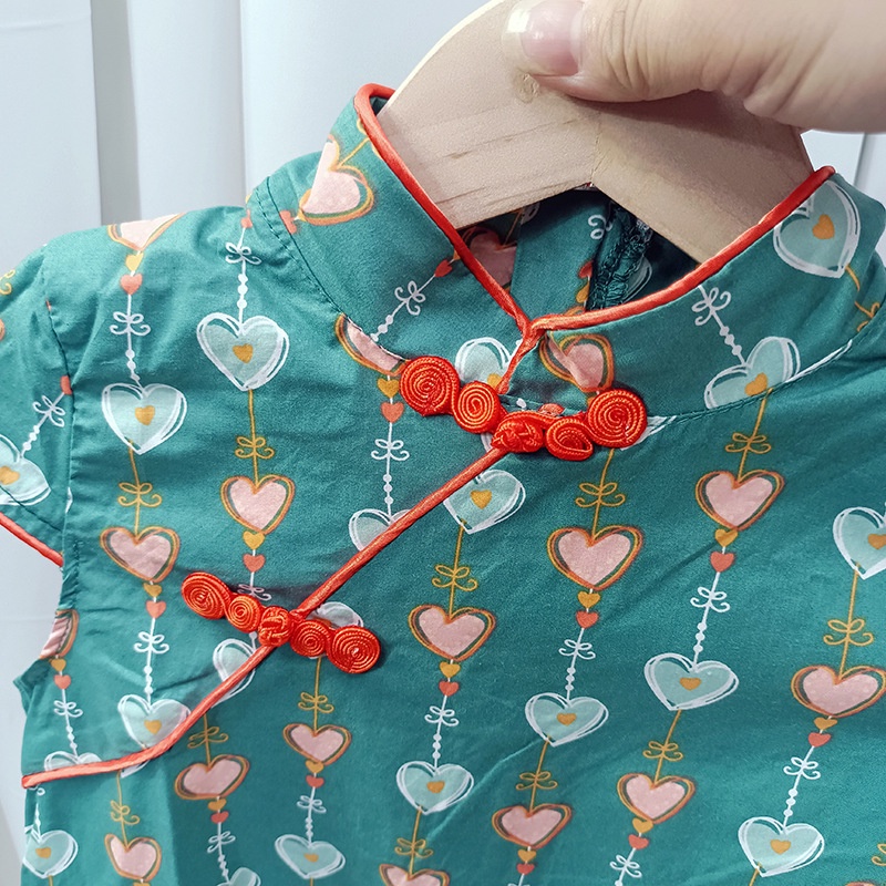 SANITKUN Đầm sườn xám phong cách Trung Hoa mừng năm mới xinh xắn dành cho bé gái