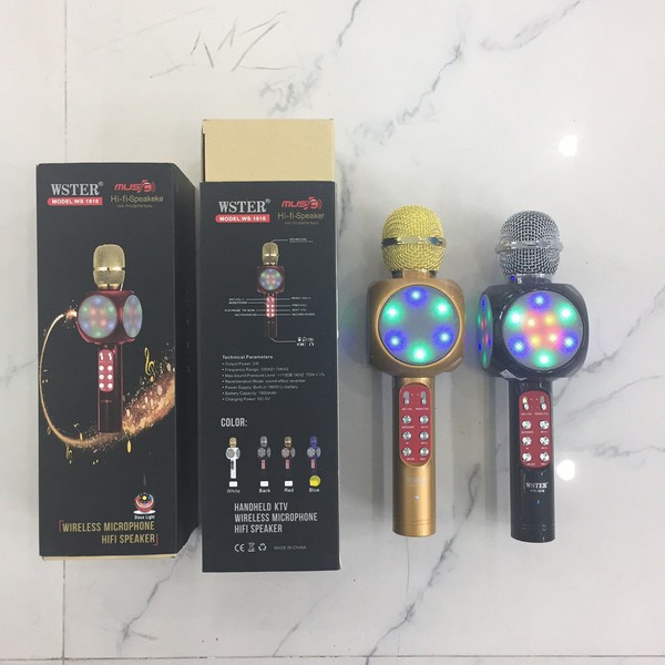 MỚI NHẤT  Micro karaoke kèm loa WSTER WS-1816 cực hay, đèn led 7 màu