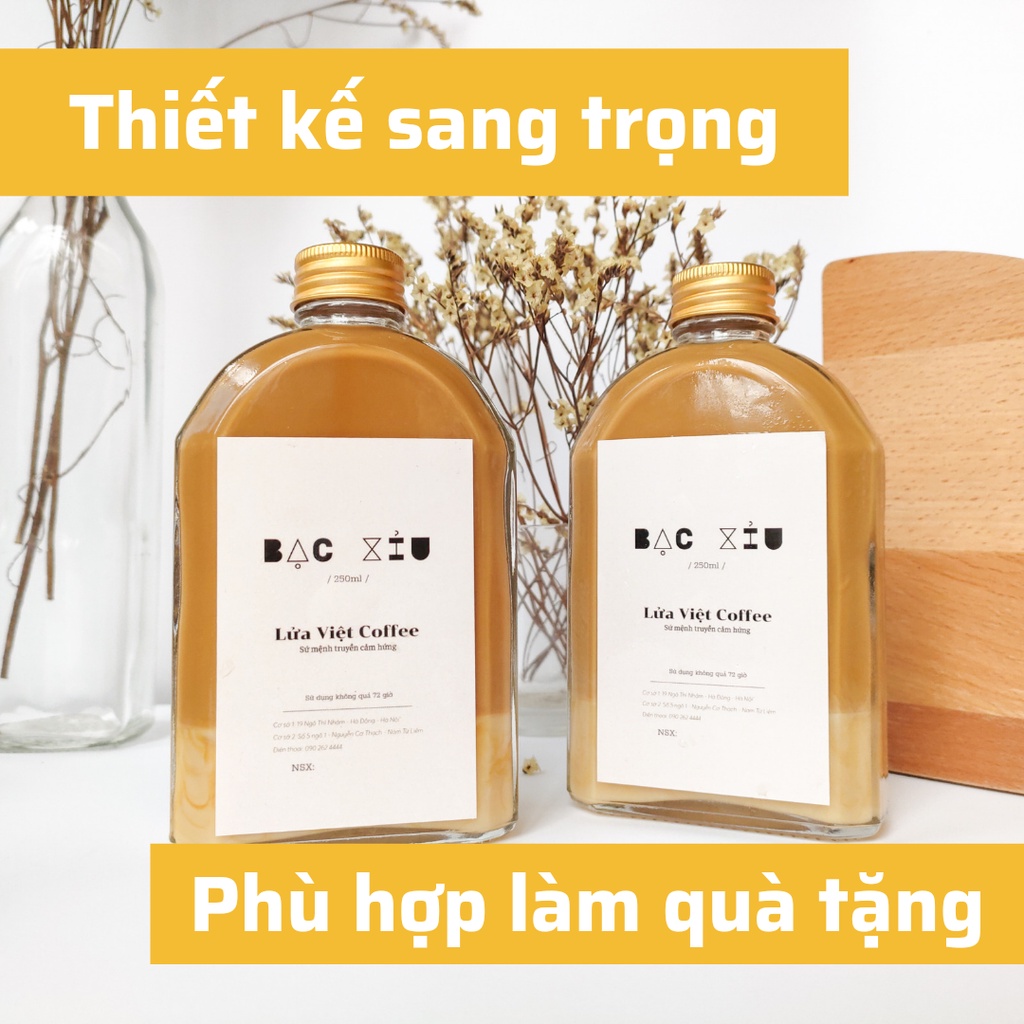 Chai Cà phê Bạc Xỉu 250ml cafe đóng chai thủy tinh dày đẹp sang trọng tinh tế có quai đan dây sản phẩm bảo vệ môi trường