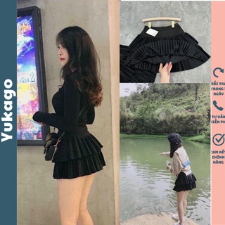 Chân váy ngắn 2 tầng xếp ly đen xòe chất umi Hàn cao cấp Yukago SL164