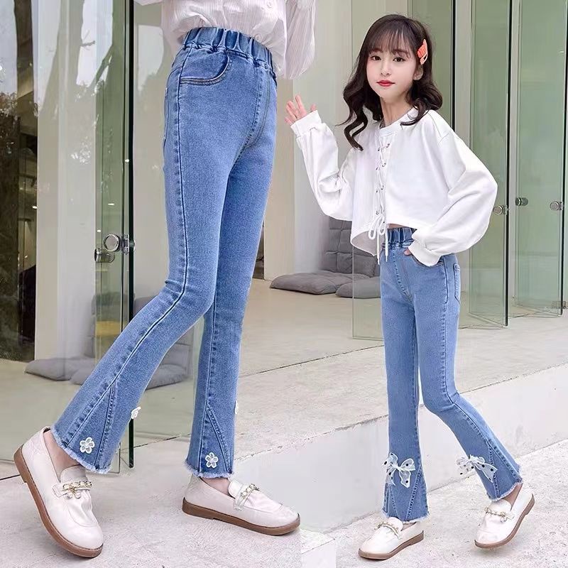 Quần jeans Ống Rộng Thời Trang Xuân Thu Cho Bé Gái Trung Niên