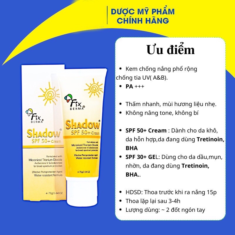 Kem Chống Nắng Shadow SPF 50+ (75g) - Gel Chống Nắng Shadow