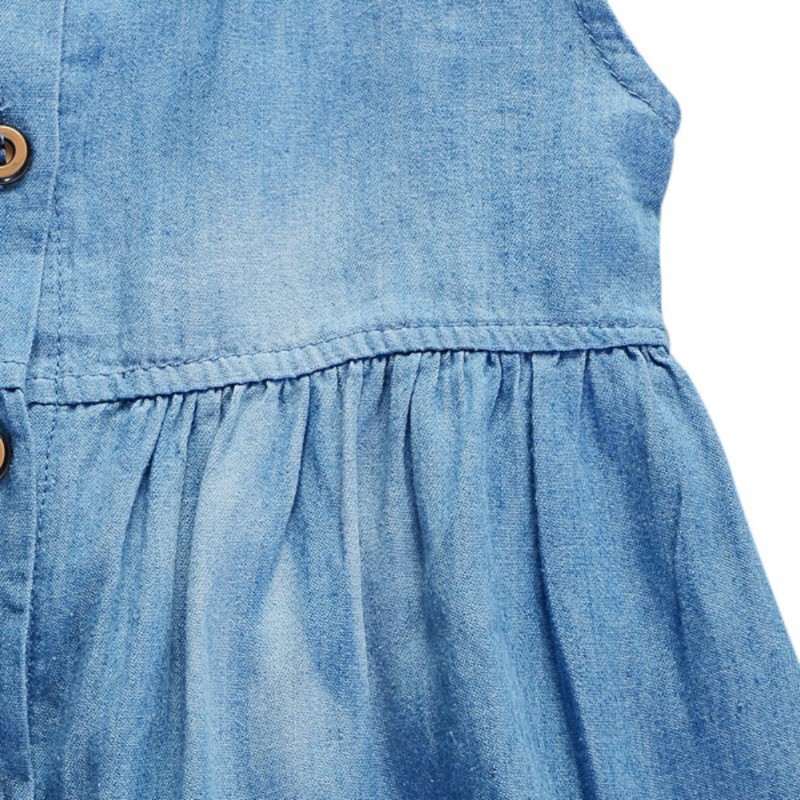 Đầm Denim Cộc Tay Cổ Bèo Đáng Yêu Cho Bé Gái