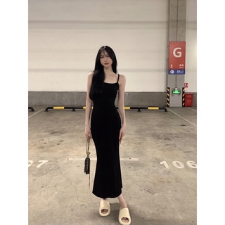 [SẴN 2 NÂU ĐẤT ĐỎ] Đầm Hai Dây Thun Gân Dáng Dài Ôm Body Đuôi Cá Đơn Giản Tôn DánĐ
