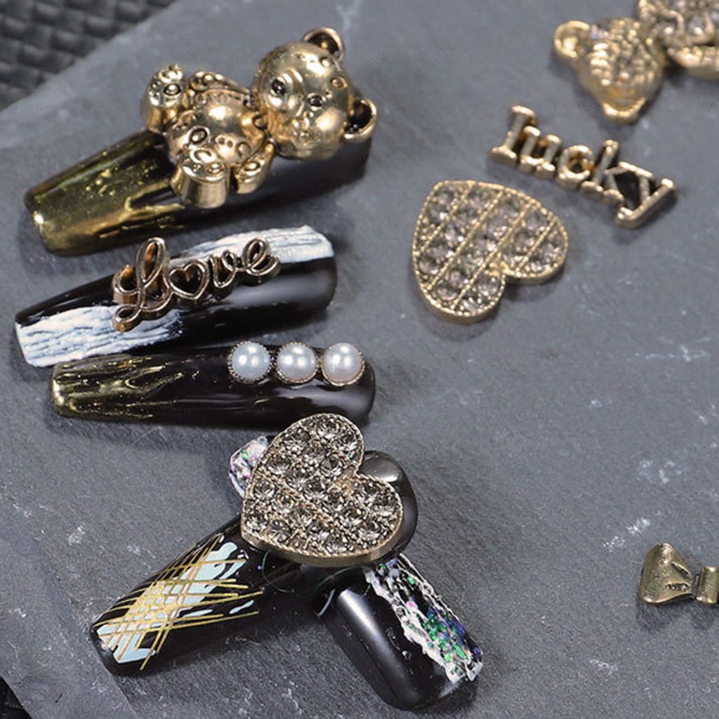 Set 8 / 10 / 20 Phụ Kiện Kim Loại Trang Trí Móng Tay Nhiều Hình Dạng Không Phai Màu Phong Cách Cổ Điển Cho Nữ Charms