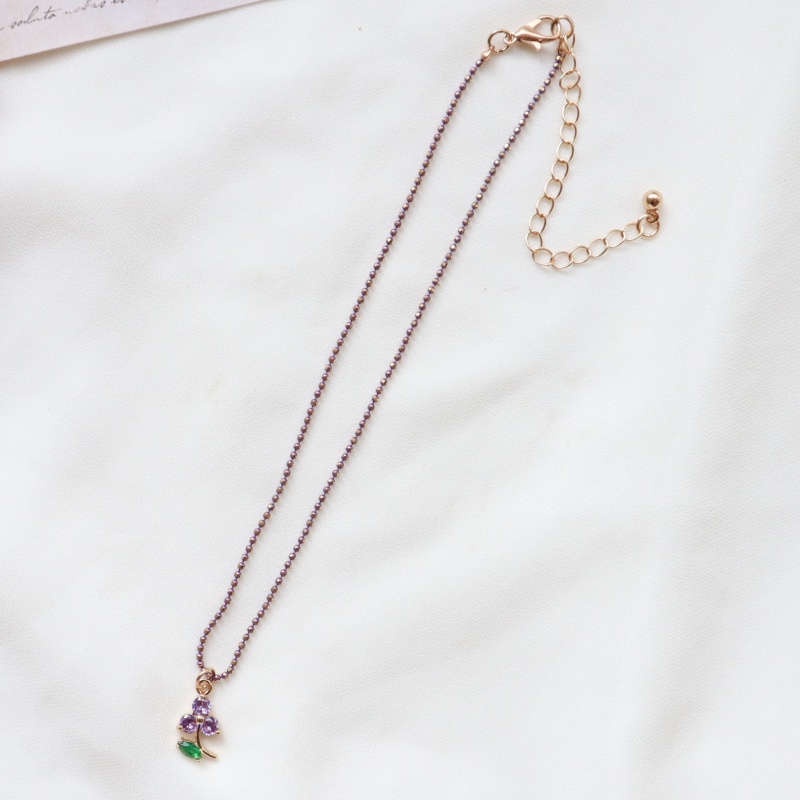 Vòng Cổ Choker Dây Ruy Băng Hợp Kim Mặt Hoa Tím Cổ Tích Cho Nữ