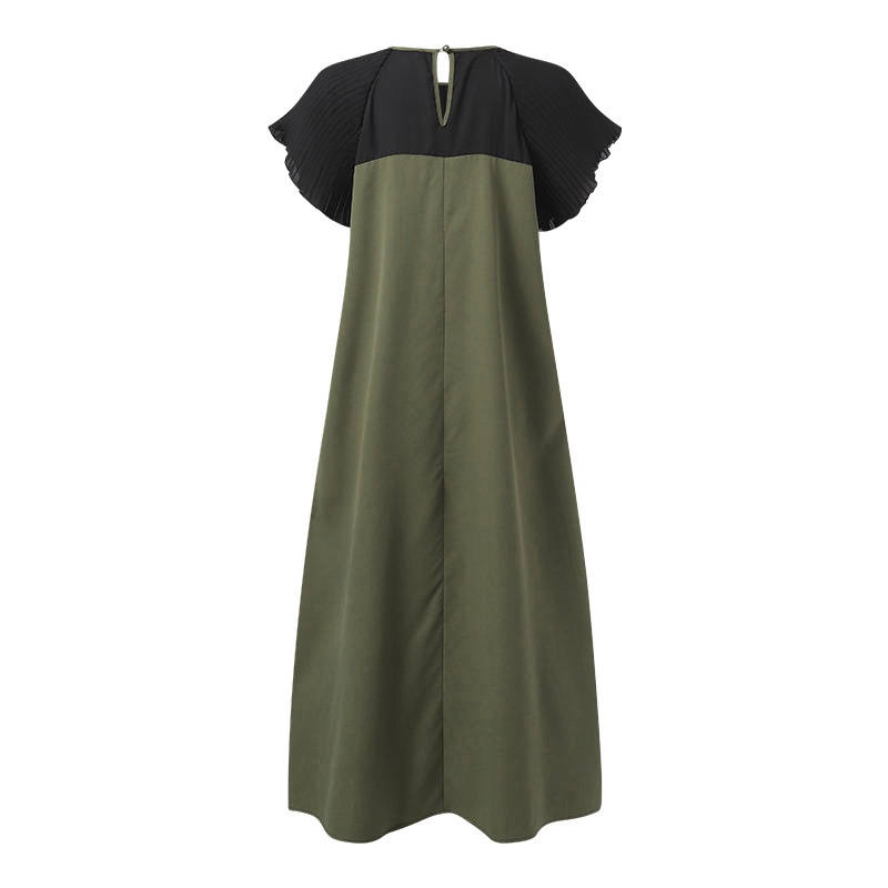 Đầm dài ZANZEA tay ngắn xếp ly màu tương phản phong cách Hàn Quốc thời trang cho nữ