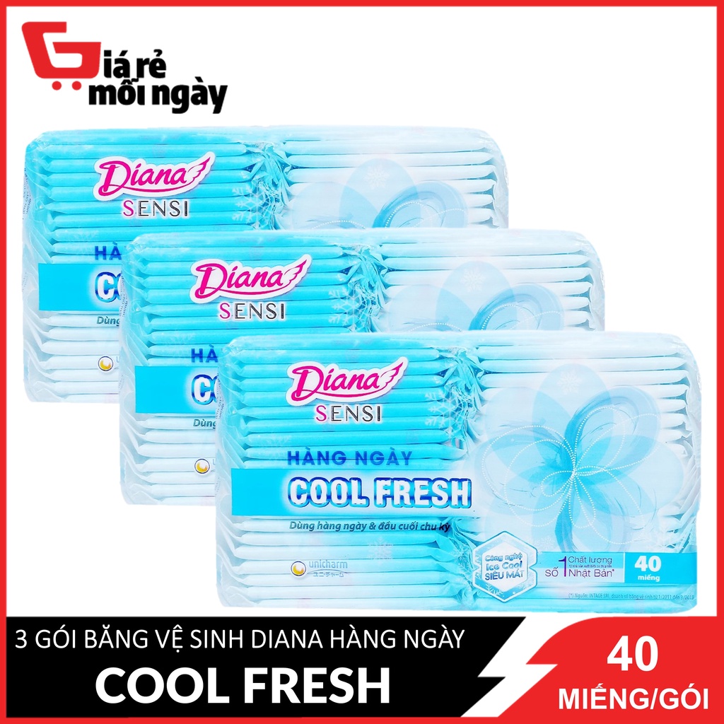 Combo 3 Băng vệ sinh Diana Sensi Hàng Ngày Cool Fresh 40 miếng/gói X3