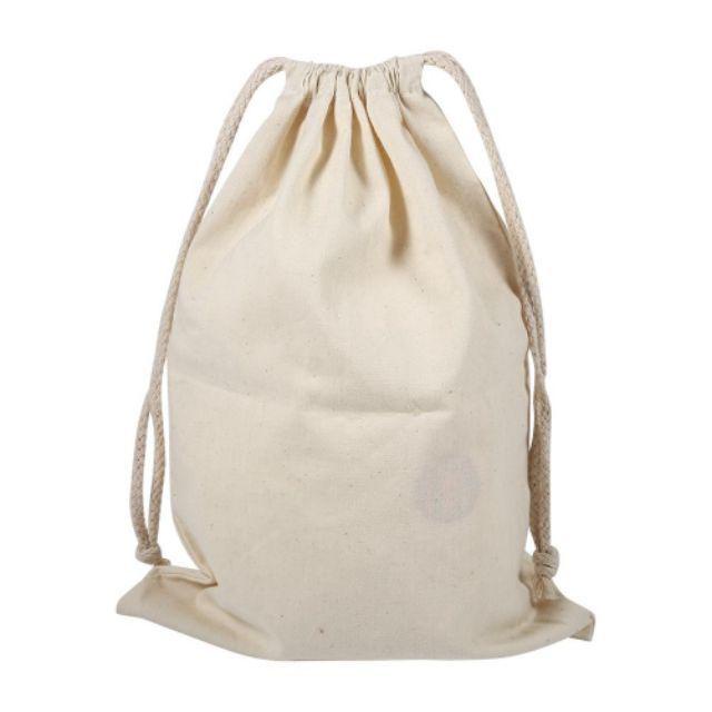 Túi vải canvas nhỏ mini có dây rút màu kem đậm đựng phụ kiện, cà phê, trang sức tiện lợi